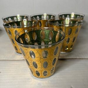 CULVER Mid Century Modern "Pisa" Crackled 22k Gold Lowball Glasses - Set of 6